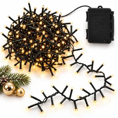 Produktbild von LED Lichterkette 4 m mit 200 LEDs, warmweiß, Batterie und Timer, innen und außen