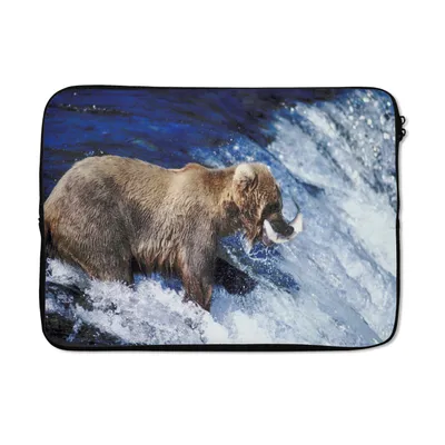 Produktbild von MuchoWow® Laptop Hülle 14 ZollBär - Fisch - Wasserfall Laptoptasche - Laptoptasche - Stoßsicher - Schutzhaube
