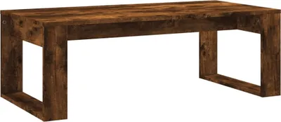 A wooden coffee table with a rustic finish.