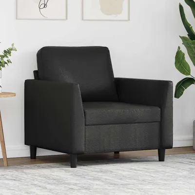 Zdjęcie produktu dla Czarny fotel, wysokość 60 cm, wykonany z sztucznej skóry, z solidną metalową konstrukcją i grubym, wyściełanym siedziskiem, zapewniający komfortowy wypoczynek