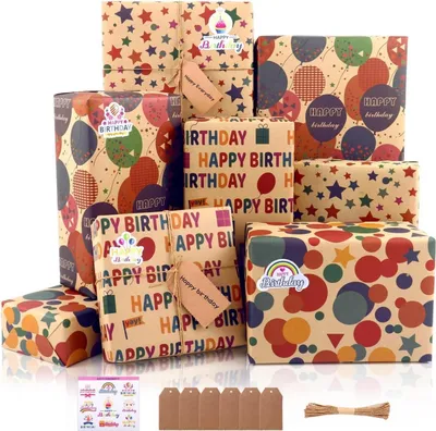 Produktbild von Geschenkpapier Geburtstag Kraftpapier Happy Birthday 6 Stück 70x50cm