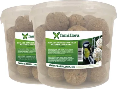 Produktbild von Famiflora Rauhfutterkugeln im Eimer - Ohne Netz - 70 x 90 Gramm (2 Eimer mit 35 Kugeln) - Ohne Netz - Inhalt: 35 Stück