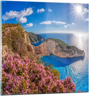 Produktbild von Bilder auf glas - Meer Sommer Blume - 60x60cm - Glasbilder - Wandbilder - Kunstdruck - zum Aufhängen bereit - Wanddekoration aus Glas - Glas Bilder - Wandbild auf Glas - Einteilig - GAC60x60-3741