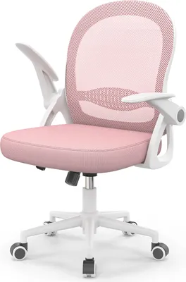 Produktbild von Bürostuhl Ergonomischer - Schreibtischstuhl mit Atmungsaktiv Netzbespannung - Hochklappbare Armlehnen - Höhenverstellbarer - 360° Drehstuhl - Rosa