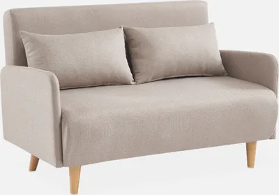 Produktbild von sweeek Schlafsofa, Beige, 2-Sitzer, Eukalyptus, Skandinavisch Schlicht, Schlaffunktion, 6-Positionen-Rückenlehne, abnehmbare Armlehnen, Panam, für kleine Räume