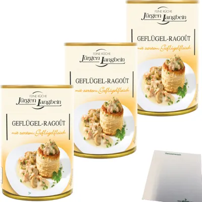 Produktbild von Jürgen Langbein Geflügel-Ragout mit zartem Geflügelfleisch 3er Pack (3x400g Dose) + usy Block