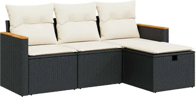 Produktbild von vidaXL 4-tlg. Garten-Sofagarnitur mit Kissen Schwarz Poly Rattan