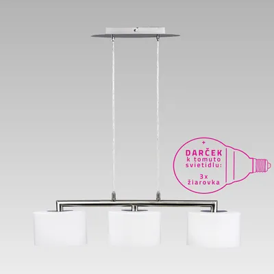 Productafbeelding van Hanglamp MONZA, 3x E14/40W, satijnnikkel-chroom, opalglas. L: 760, H: 1000, dimbaar