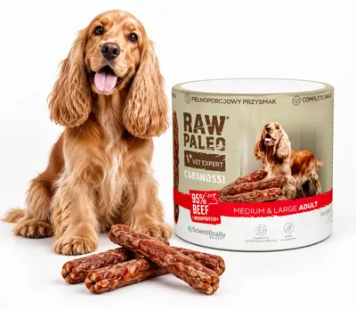 Obrázek produktu pro Pamlsek pro psy VetExpert Raw Paleo, klobásky z hovězího masa, velikost M/L, 100 g