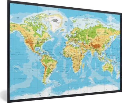 Produktbild von MuchoWow® Gerahmtes Poster Weltkarte - Statistisch - Blau - Erde - Bildung 60x40 cm - Poster mit Schwarzem Bilderrahmen Wandposter Rahmen Foto Bilder - Printing - Wanddeko Schlafzimmer