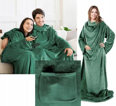 Produktbild von Eurofirany Kuscheldecke mit Ärmeln, weich, warm, dunkelgrün