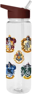 Produktbild von Harry Potter Wasserflasche 700 ml, Kunststoff, Transparent, Hogwarts Wappen, mit Tragegriff, Strohdeckel und Schraubverschluss, offiziell lizenziert, PM8345, UTPM8345