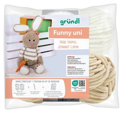 Produktbild von Gründl Funny uni Häkelset,Häkeltier,2 x100g Funny uni Chenillegarn, 1 Häkelnadel +Anleitung Deutsch Hase Hoppel