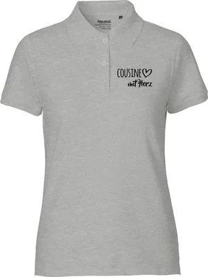 Produktbild von Huuraa Damen Polo Shirt Cousine mit Herz M Sport Grey Bio Baumwolle Fairtrade Poloshirt Geschenkidee