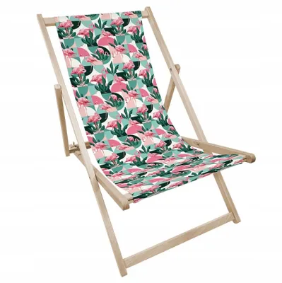 Produktbild von Liegestuhl klappbar aus Holz mit Flamingo-Motiv – Klappstuhl Klappliege Sonnenstuhl Strandstuhl Gartenliege