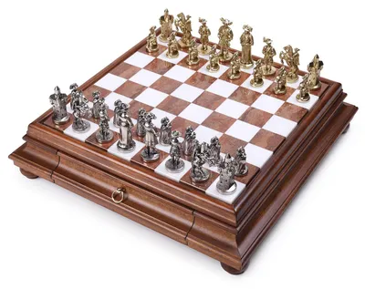Image de Pièces D'échecs Italiennes « Landsknecht » + Échechier En Marbre Et Bois De Tilleul 46