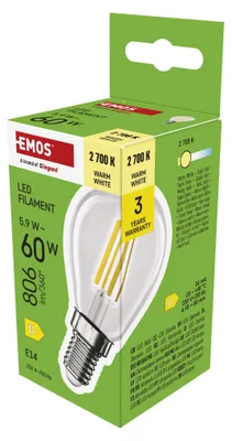 LED žárovka Filament Mini Globe / E14 / 5,9 W (60 W) / 806 lm / teplá bílá
