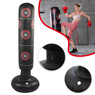 Produktbild von Aufblasbarer Standboxsack 155cm, Punchingball mit Boxhandschuhe zum Üben von Boxen, Karate und Taekwondo, zum Stressabbau