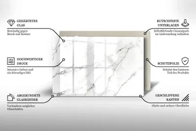 Produktbild von Glasschneideplatte - Herdabdeckplatte - 80x52 cm -Schneidebrett - Spritzschutz -Elegante Marmorstruktur