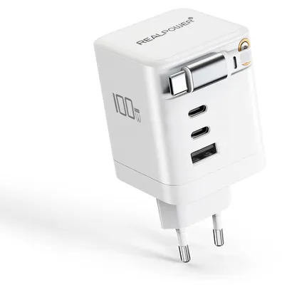 Zdjęcie produktu dla Realpower REALPOWER GaN Charger 100W weiss, 100 Watt,3xType-C,1x USB-A