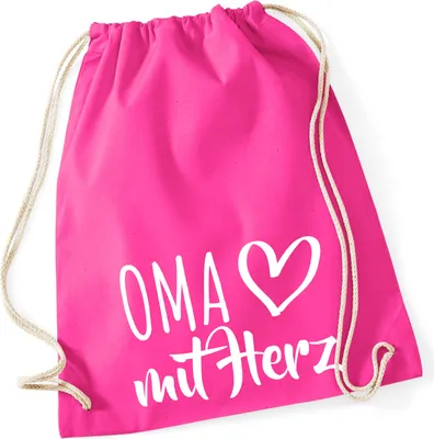 Produktbild von Huuraa Turnbeutel Oma mit Herz 12 Liter Fuchsia Baumwolle Rucksack Geschenkidee