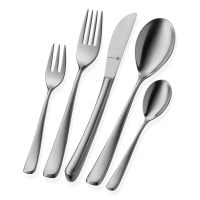 A set of cutlery arranged on a white background.