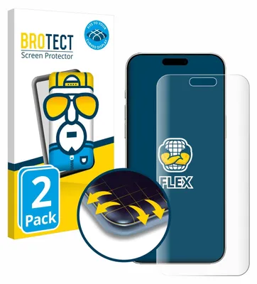 A product shot of a screen protector packaging and the screen protector itself next to a phone.