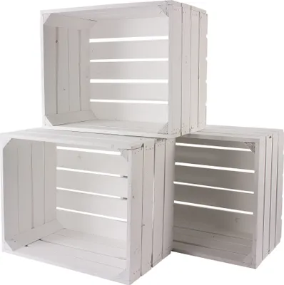 Produktbild von 3er Set neue weiße/weisse Obstkiste 50cm x 40cm x 30cm Holzkisten standard Set Weinkisten Geschenkkiste Geschenk Box Regal klassisch DIY natur