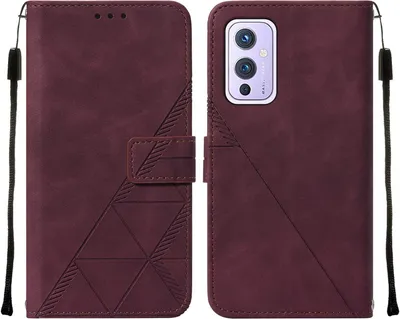 Obrázek produktu pro Flipové kožené pouzdro pro OnePlus 9 peněženkový design pouzdro s embosováním, držákem karet a stojánkem červené