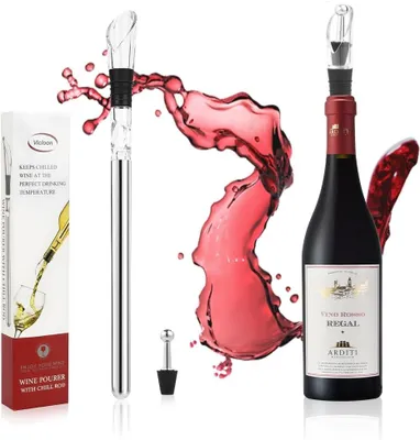 Immagine prodotto di Raffreddatore per vino - Set di 1 raffreddatore portatile per vino con aeratore - Versatore - Acciaio inossidabile - Raffreddatore per vino con aeratore, versatore e tappo