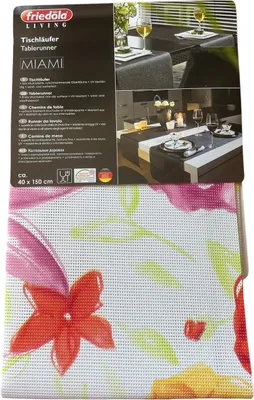 Produktbild von Friedola Tischläufer rutschhemmend Blumenmuster, Outdoor 150x40cm