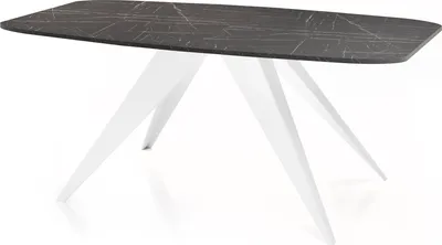 Produktbild von Ausziehbarer Esstisch im Loft-Stil - Industrieller Tisch in Schwarzer Marmoroptik mit Weißen Metallbeinen - Modernes Design für Wohnzimmer - 160 cm Ausziehbar auf 200 cm - Marmor Schwarz