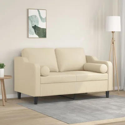 Produktbild von Design 2-Sitzer-Sofa mit Zierkissen Creme 120 cm Stoff, Schlafsofas 2024 Neu