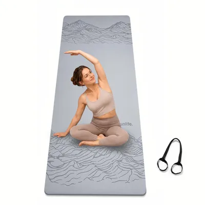 Productafbeelding van FUNLIFE Yogamat, 183 x 61 cm, 8 mm TPE, antislip, fitnessmat, gymnastiekmat, sportmat met draagriem, geschikt voor yoga, pilates en thuisworkouts, grijs