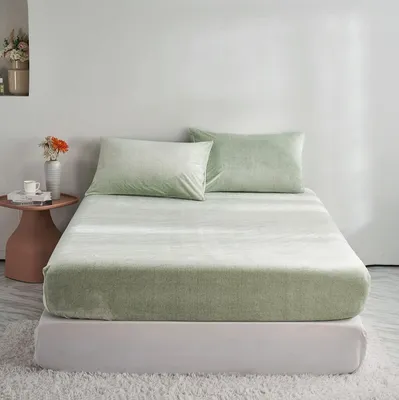 Productafbeelding van DXHome Hoeslaken, 140 x 200 cm, groen, warm, behaaglijk, fleece, winter, superzacht, melkfleece, fluweel, pluizig, voor matrassen van 30 cm