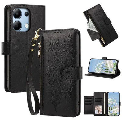 Produktbild von Handyhülle für Xiaomi Redmi Note 13 4G, Wallet Case Kunstleder mit Kartenfächern, Reißverschluss und Handschlaufe Schwarz