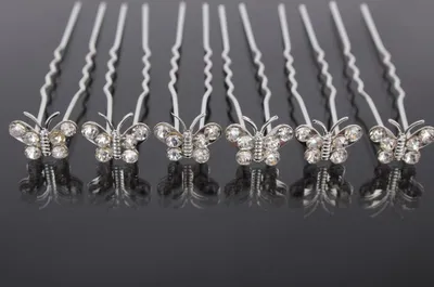 Produktbild von 6 Schmetterling Haarnadeln Braut Kommunion Hochzeit Haarschmuck