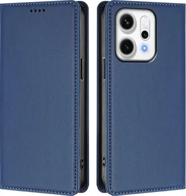Image de Étui en cuir pour Oppo Reno14 Pro 5G, étui à rabat magnétique en cuirPolyuréthaneavec support, bleu foncé