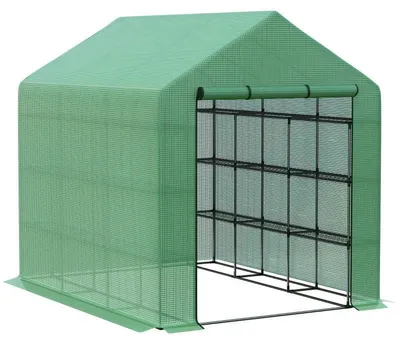 Produktbild von Gartengewächshaus - Gewächshaus mit 4 Etagen | Farbe: Grün, Dunkelgrün | Abmessungen: 180x244x210 cm