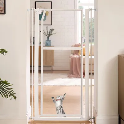 Image de Barrière de protection pour animaux de 142 cm de hauteur, avec système de fixation par pression et panneaux transparents