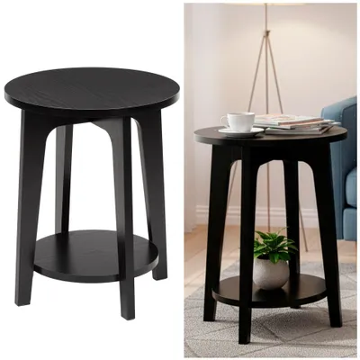 Produktbild von Runder Couchtisch mit Ablage – Ø 40 cm, Beistelltisch für Wohnzimmer und Schlafzimmer, Loft-Stil, Schwarz