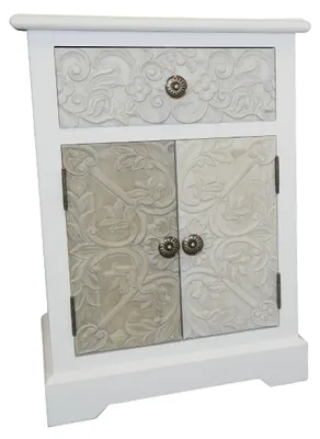 Zdjęcie produktu dla Casa Padrino komoda w stylu rustykalnym biała / wielokolorowa 45 x 32 x wys. 64 cm - Ręcznie wykonana komoda z szufladą i 2 drzwiczkami