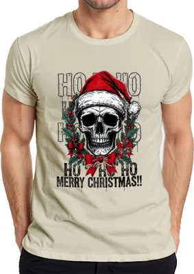Produktbild von HO HO HO MERRY CHRISTMAS Totenkopf Weihnachtskranz Gothic böse Herren T-Shirt, Natur, S
