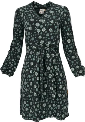 Produktbild von Minikleid in Wickeloptik aus Baumwolle, Bedrucktes Kleid mit Langen Ärmeln - Schwarz, Damen, Baumwolle(Bio), Größe: XL