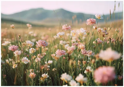 Produktbild von Fototapete Blumen Wiese Landschaft - 350x250 cm - Vliestapete Wohnzimmer Schlafzimmer - Vlies Fototapete Grün - 16577VX7