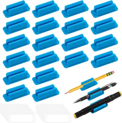 Imagen del producto de Soportes adhesivos para bolígrafos, 20 unidades, color azul, de silicona, para oficina y escuela
