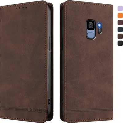 Produktbild von Hülle für Samsung Galaxy S9, Retro Kunstleder Ständer Klapphülle mit Kartenfächer und Magnetische Braun