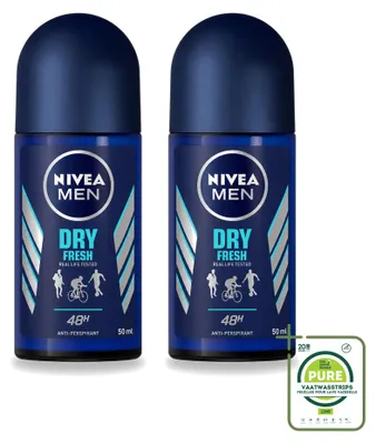 Imagen del producto de 2 unidades de NIVEA MEN Deo Roll-on Dry Fresh, 50 ml - Paquete grande - 2 unidades