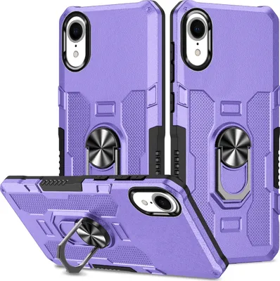 Immagine prodotto di custodia per iPhone XR, resistente custodia a doppio strato con supporto ad anello e supporto per iPhone XR Viola