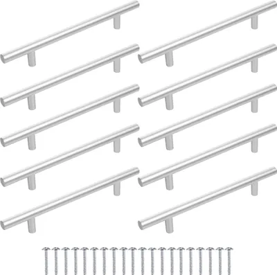 Produktbild von 10 Stück Möbelgriffe R128 Relinggriffe Silber Lochabstand 128mm + Schrauben